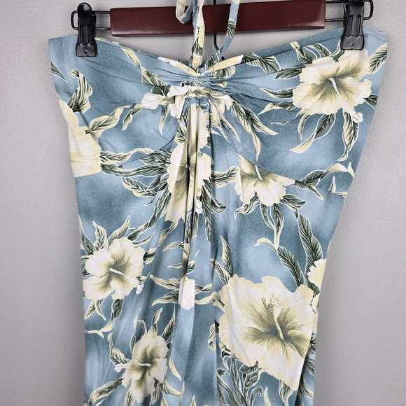 HAWAII Strapless‎ Halter Floral Tropical Dress Blue Womens Size L Beachy Boho - Picture 3 of 13